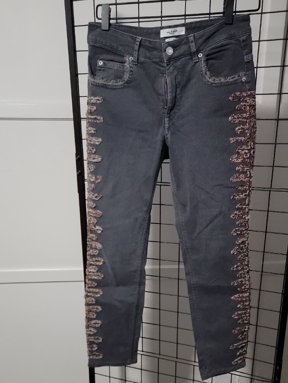 Isabel Marant ÈTOILE Charcoal Gray Cropped  Jeans with Side Lace Trim
